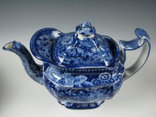 Antique Historical Dark Blue Staffordshire Teapot c.  1825 2