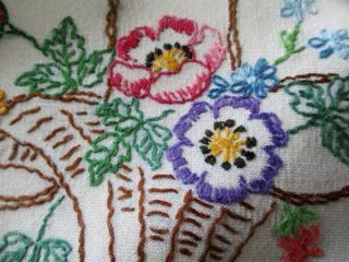 Vintage Tablecloth Hand Embroidered With Baskets Of Flowers