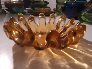 VINTAGE AMBER GOLD HONEY ART GLASS ASHTRAY MCM MID CENTURY MODERN 3