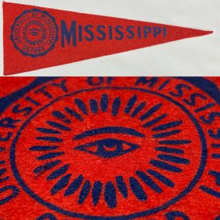 1950’s Vintage Ole Miss Rebels Mississippi University Mini Pennant 3.  5x9.  5