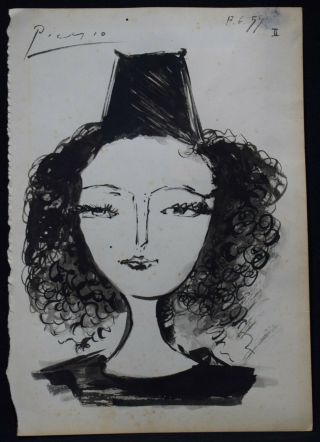 PABLO PICASSO - DRAWING & INKS ON OLD PAPERBOARD,  Art,  Signed Artwork,  Vintage 2