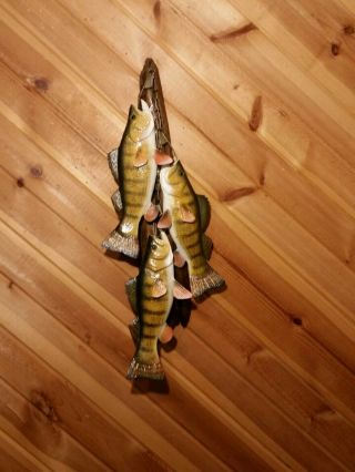 Perch Wood Carving Fish Stringer Taxidermy Vintage Fish Lure Casey Edwards