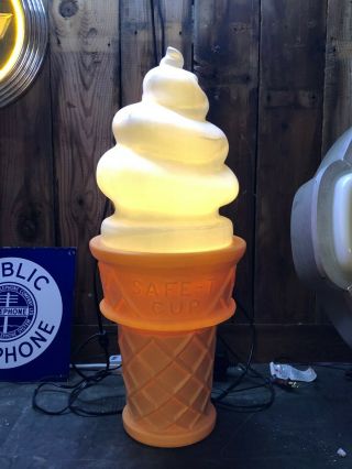 Rare Vintage Safe - T Cup Ice Cream Cone Lighted Sign 26 " Tall Antique Old Dairy