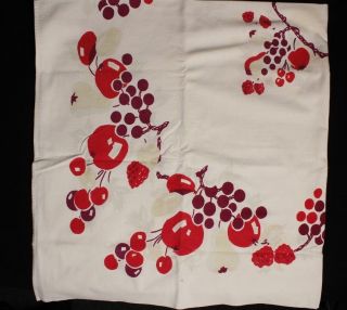 Vintage Cotton Tablecloth 45 X 50 With Printed Festive Fruit Design 1940s