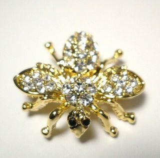 Vintage Bumble Bee Brooch Pin With Rhinestones - Gold Tone -