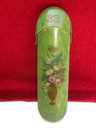 Antique Victorian Eye Glasses Wood Case Hand Painted,  Floral Design