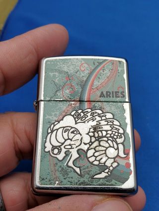 Vintage Retired Unstruck Zippo - Aries Zodiac Lighter
