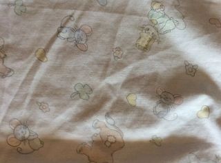 Vtg Precious Moments Pink Blue White Fitted Bassinet Swing Sheet Cows Kids Mouse