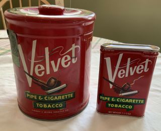 Vintage Velvet Pipe And Cigarette Tobacco Tins Round And Pocket Size Red