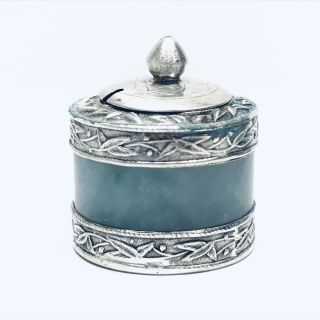 19th Century Chinese Carved Jade Sterling Silver Salt Cellar & Pepper 北京 足紋 3