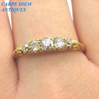 Antique 0.  40ct Old Rose Cut Diamond Solid 18k Gold Five Stone Ring Uk R 1/2 1910