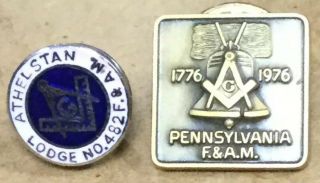 2 Vintage Masonic Lapel Pins Athelstan Lodge 482 & Pennsylvania 1776 - 1976