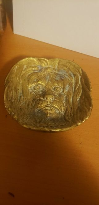 Vintage Heavy Brass Lion Head Ash Tray