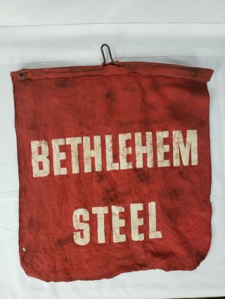 Vintage Bethlehem Steel Double Sided Cloth Red Safety Flag 16x16 With Hanger