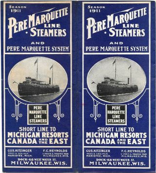 Vintage 1911 Pere Marquette Steam Ship Steamers Timetable - Lake Mi - Great Lakes