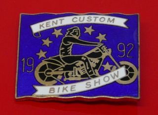 Vintage Enamel Pin Badge Motorbike Biker Kent Custom Bike Show 1992