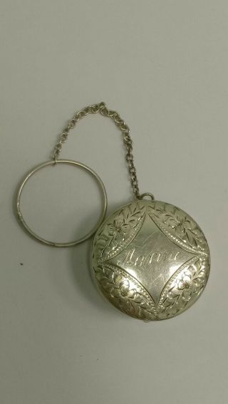 Vintage Sterling Silver Pill Box Compact W/ Mirror Ring Engraved Floral Design