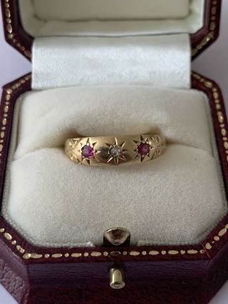 Antique/victorian - 18ct Gold/ruby/diamond Ornate Ring Size S