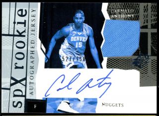 2003 - 04 Carmelo Anthony Upper Deck Ud Spx Rookie Jersey Auto (527/750)