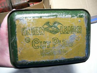 Antique Vintage Union Leader Cut Plug Lunch Box Tobacco Tin 2