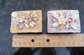 2 Vintage Match Boxes Ceramic Porcelain Flowers Hand Made Painted Italy
