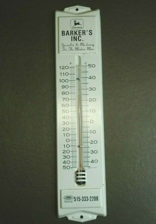 Vintage John Deere Farm Equipment Thermometer Sign Barkers Inc Des Moines,  Iowa