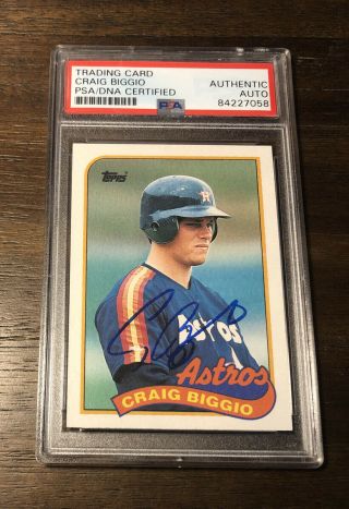 Craig Biggio Signed 1989 Topps Hof Astros Rookie Card 49 Psa/dna Authentic Auto