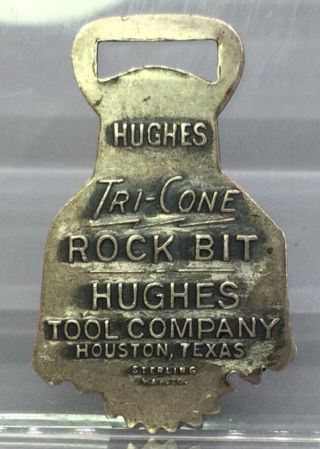 Vintage Hughes Tool Company Tri - Cone Rock Bit Watch Fob - Sterling Silver 2