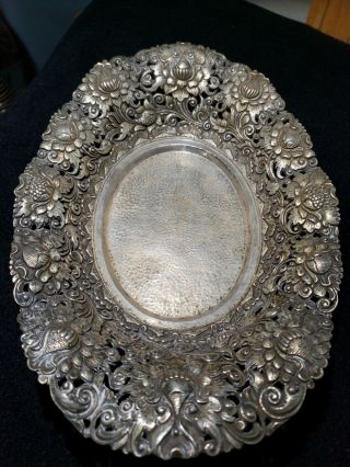 Antique 800 Solid Silver Repousse Pierce Bowl Dish