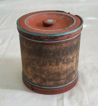 Vintage 4.  75 " Tobacco Jar Antique Pottery Clay Sphinx Cut Plug Us Tobacco Co.  Nr