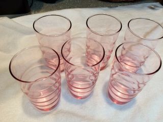Vintage Set Of 6 Pink Depression Glasses Tumblers 4 3/4 " Tall