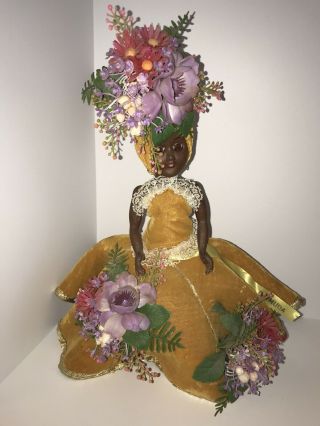 Vintage Chiquita Flower Black Girl Doll Bermuda Plastic 13” Gold Velvet Dress