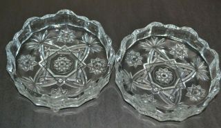 Vintage Cut Glass Ashtray Set Of 2 Matching Small Starburst Sun Star Design 4 In