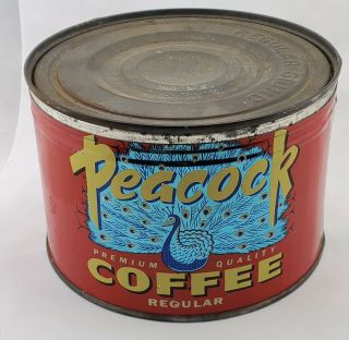 Vintage / Antique Peacock Coffee Tin Can 1lb Fresno Ca Market Rare