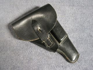 Vintage European German Police Black Leather Flap Holster Walther Pp / Ppk