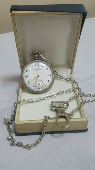 Vtg rare Cortebert Rolex pocket watch incabolic cal 616 chain,  box 2