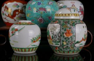 Group of FIVE Antique Chinese Famille Rose Verte Porcelain Vase Ginger Jar Marks 2