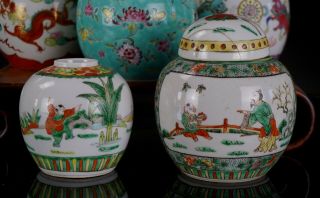 Group of FIVE Antique Chinese Famille Rose Verte Porcelain Vase Ginger Jar Marks 3