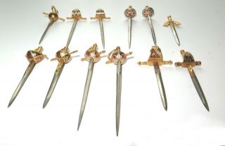 Vintage 12 Variety Miniature Toledo Swords Rapier Made Spain Brass Steel 3.  5 "