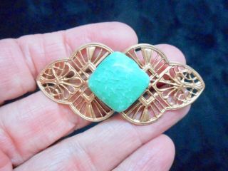 Authentic Vintage Gold Tone 1950 ' s Peking Glass Open Work Brooch/Pin 2
