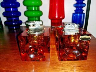 Vintage Crystal Glass Cube Table Lighter / Tea Light Holder X 2