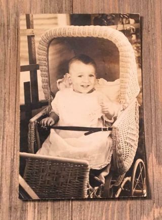 Vintage Real Photo Postcard Baby Child Carriage Stroller Rppc