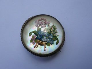 Vintage Circa 1930s Or 1940s Reverse Painted Floral Glass Brooch
