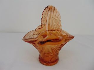 Vintage Tiara Glass Amber Bird Of Paradise Wing Handle Basket / Vase Indiana