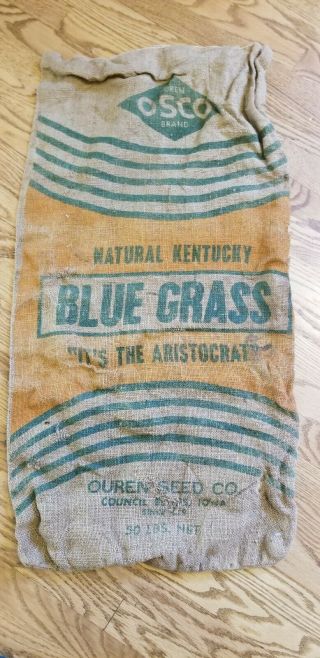 Vtg Burlap Osco Kentucky Blue Grass Gunny Sack Bag