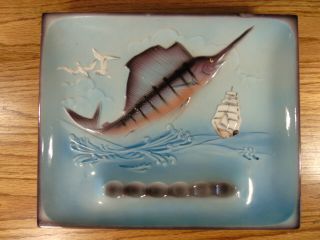 Vintage Pacific Sail Fish Ceramic Ashtray Made In Japan