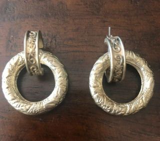 Vintage Monet Doorknocker Gold Tone Hoop Clip Earrings Contrasting Texture