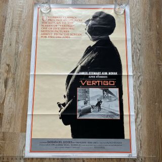 Vtg 1 Sheet Movie Poster Vertigo 1983 James Stewart Kim Novak Alfred Hitchcock