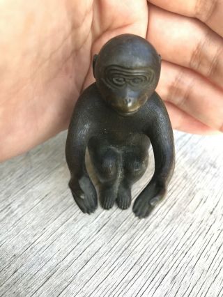 Chinese Or Japanese Antique Bronze Carved Monkey Figure Early 20th