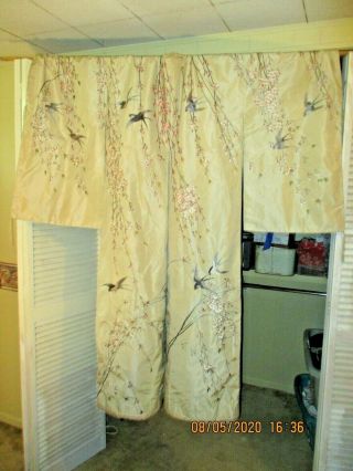 Antique Silk Japanese Kimono Hand Embroidered Chery Blossoms And Birds